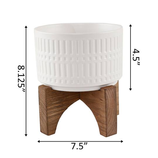 Flora Bunda 7" Roman Ceramic Planter With Wood Stand